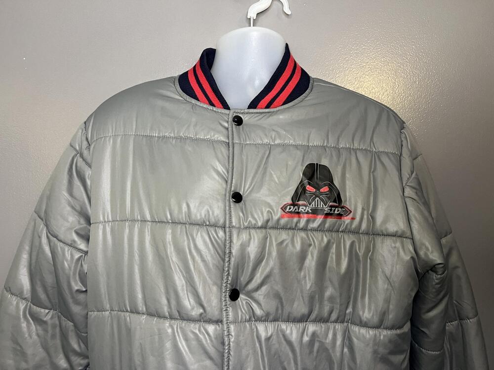 Star Wars Jacket Mens Medium Gray Puffer Varsity Darth Vader Bomber Graphic